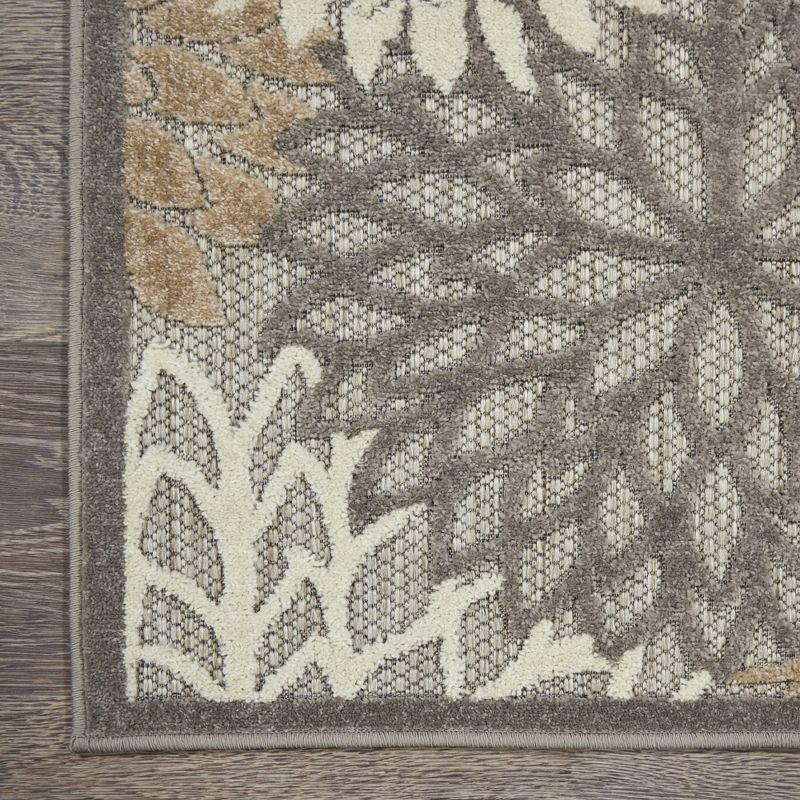 Gray and Brown Floral Synthetic Outdoor Rug, 32" x 48"