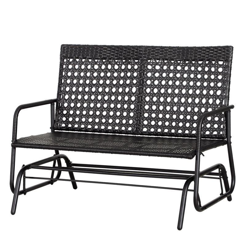 Outsunny Patio 2-Person Wicker Glider Bench Rocking Chair, Outdoor All-Hand Woven PE Rattan Loveseat for Patio, Garden, Porch, Lawn, Black