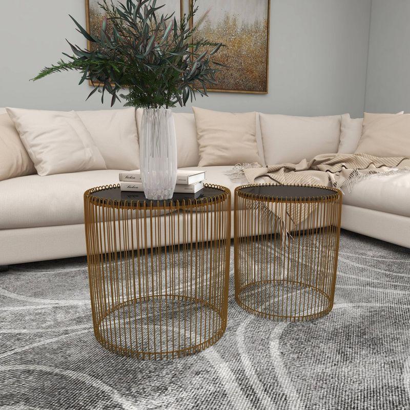 Set of 2 Metal and Glass Round Accent Tables Gold - Olivia & May: No Assembly, Indoor Use, Contemporary Style