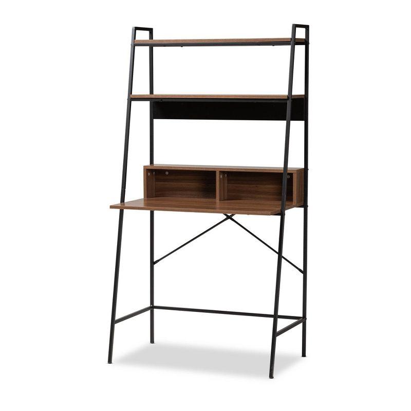 Palmira Walnut Brown Wood and Black Metal Desk with Shelves