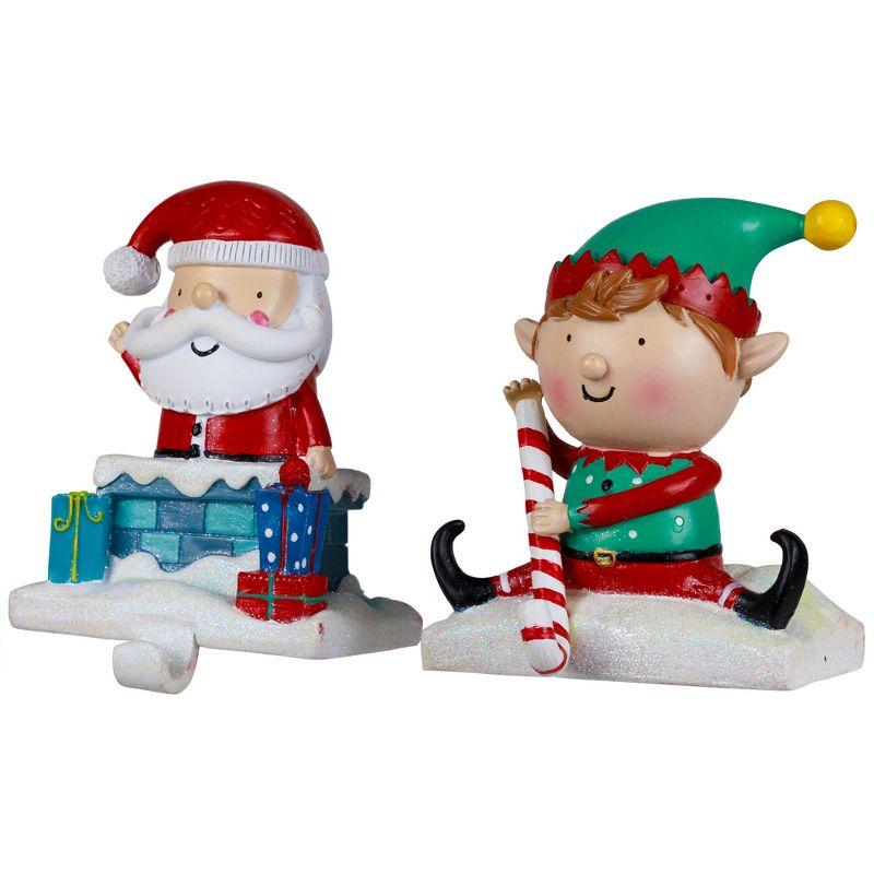 Northlight Santa and Elf Christmas Stocking Holders - 5" - Set of 2