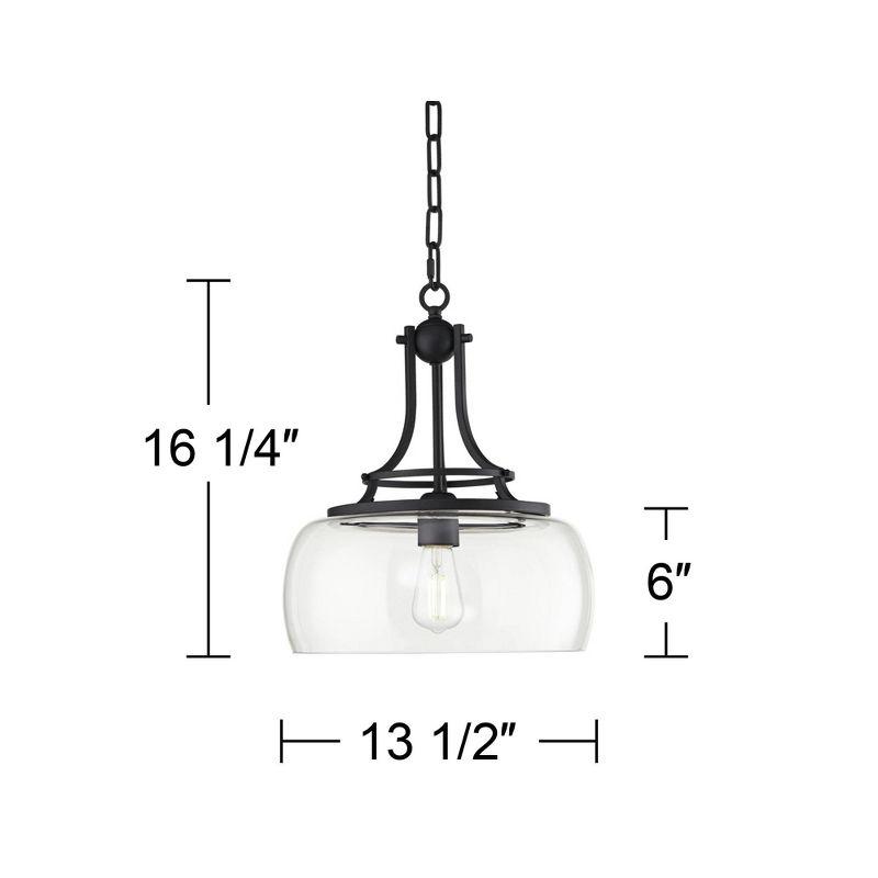 Franklin Iron Works Charleston Black Pendant 13 1/2" Wide Industrial LED Clear Glass Fixture for Dining Room House Kitchen Island