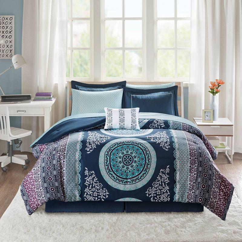 Loretta Bohemian Medallion Reversible Comforter Set with Bed Sheets