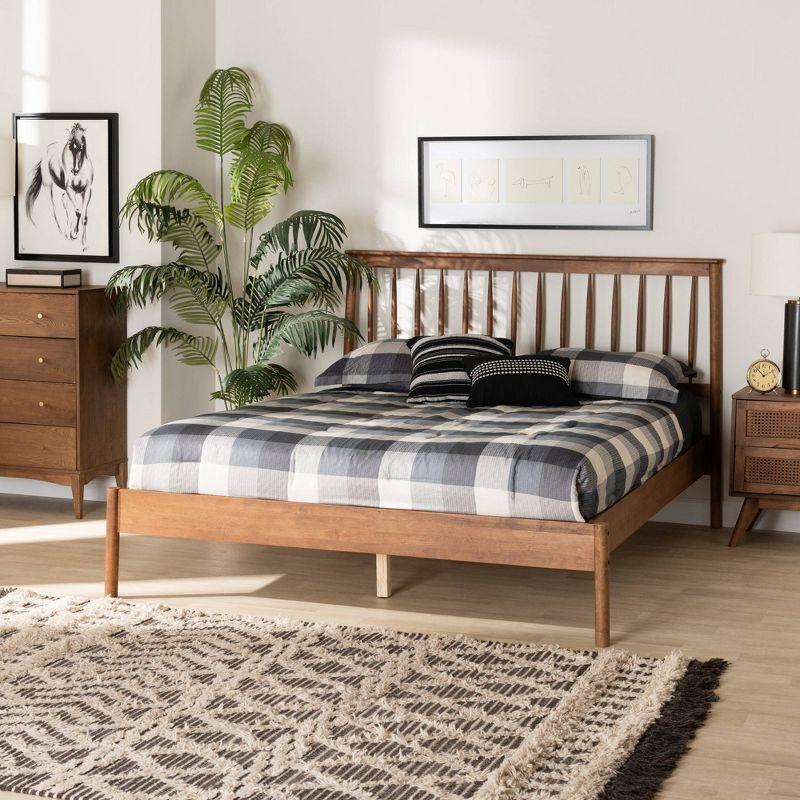 Walnut Brown Queen Size Bed with Spindle Headboard