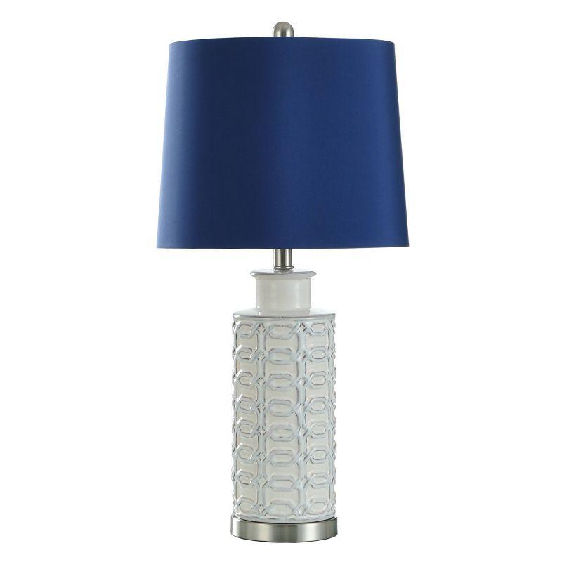 StyleCraft Ceramic and Steel Table Lamp Cream Finish with Blue Shade : UL Listed, Polyester Drum Shade, No Assembly Required