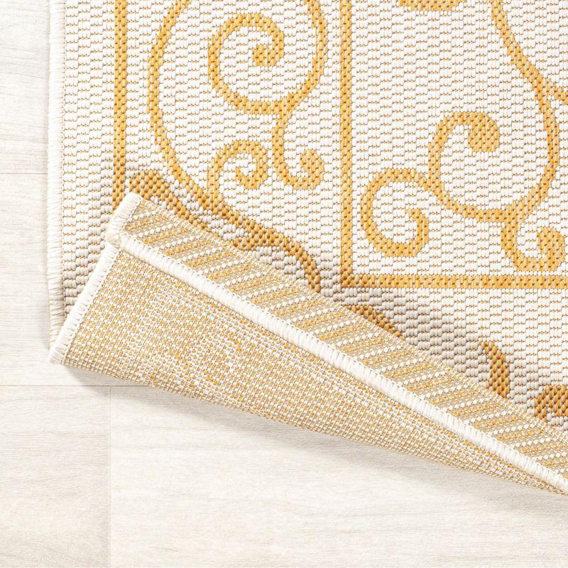 5' x 8' Charleston Vintage Filigree Textured Weave Indoor/Outdoor Area Rug, Cream/Yellow - JONATHAN Y