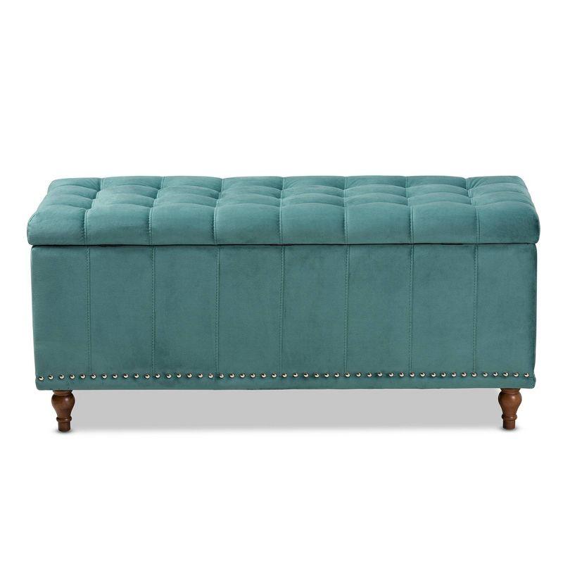 Kaylee Teal Blue Velvet 42'' Tufted Storage Ottoman Bench