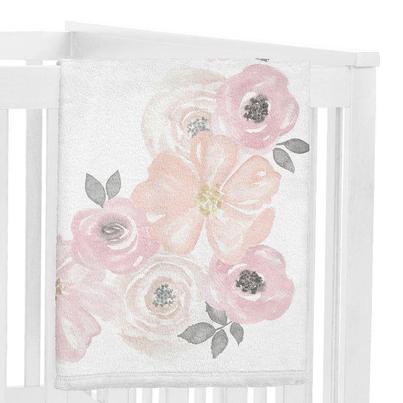 Sweet Jojo Designs Girl Baby Milestone Blanket Watercolor Floral Pink and Grey