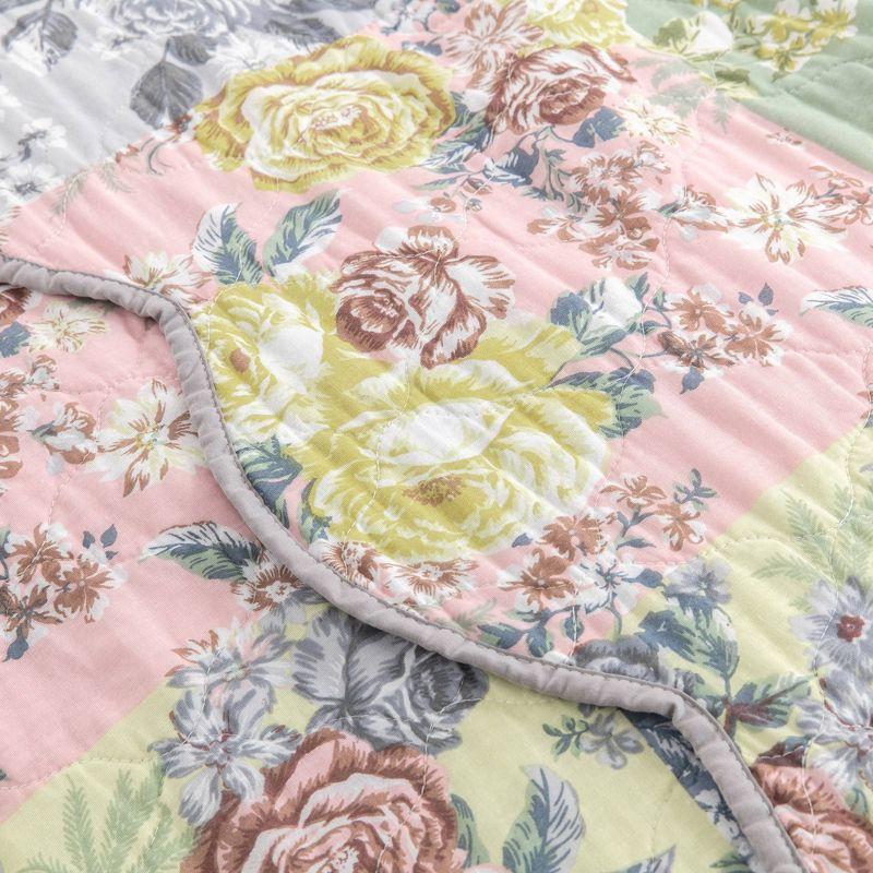 Gray Floral Patchwork Cotton Full Quilt Set