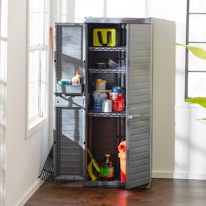 Sleek Gray Freestanding Lockable Utility Cabinet with Adjustable Metal Shelves