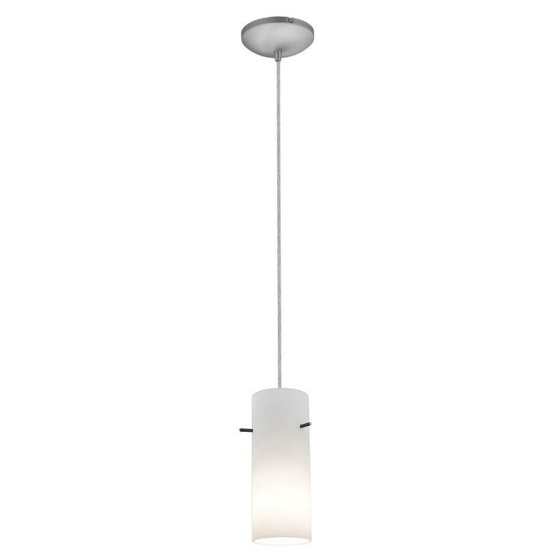 Brushed Steel and Red Glass LED Pendant Light