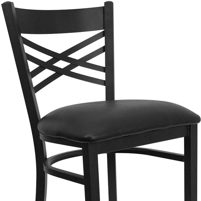 Elegant Black Metal Barstool with X-Back & Black Vinyl Seat