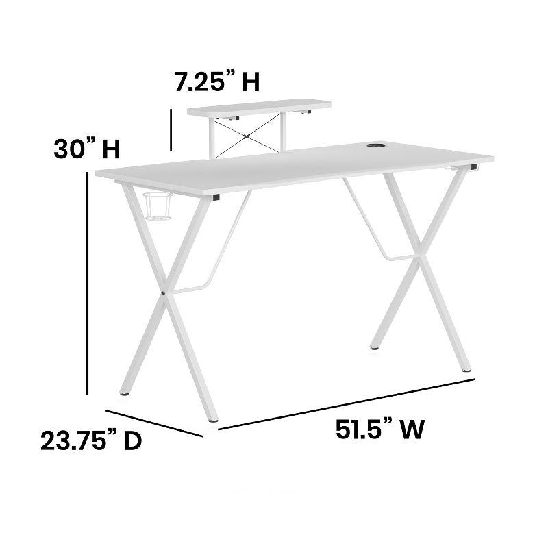 Elevate White Laminate Gaming Desk with Cup Holder & Headset Hook