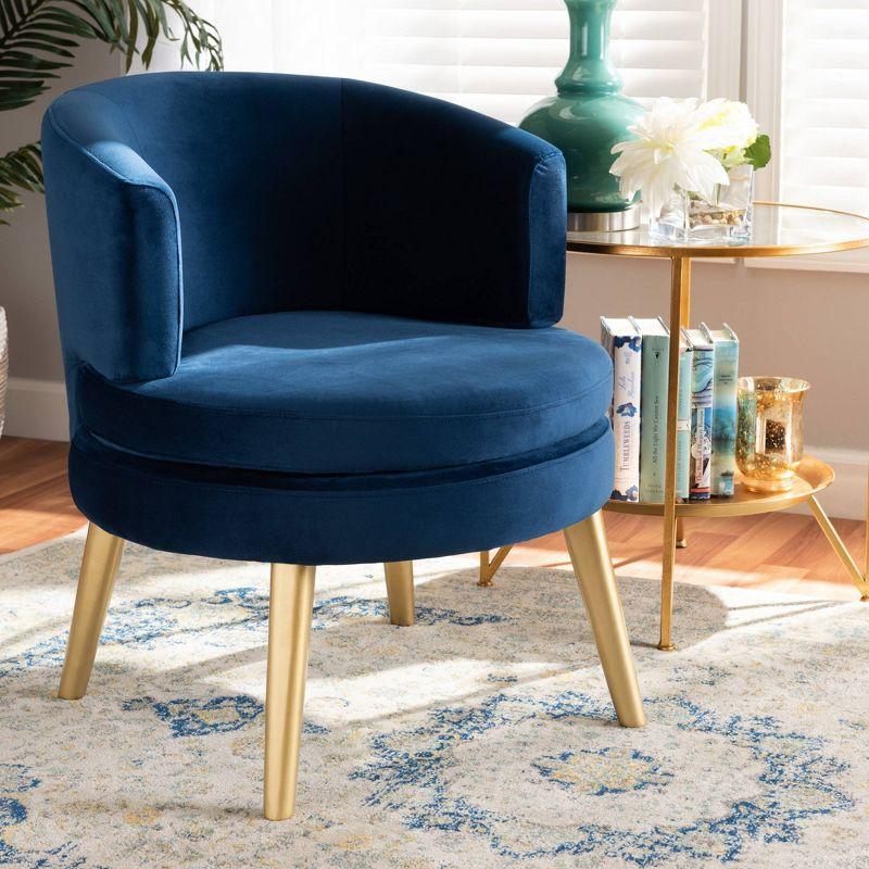 Baptiste Navy Blue Velvet Upholstered Wood Accent Chair