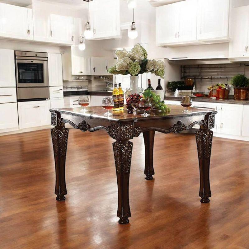54" Vendome Accent Table Cherry Finish - Acme Furniture: Square, Turned Wood Legs, Floral Motifs