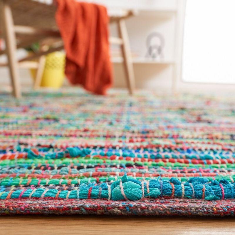 Green and Multicolor Handwoven Cotton Wool Stripe Runner Rug