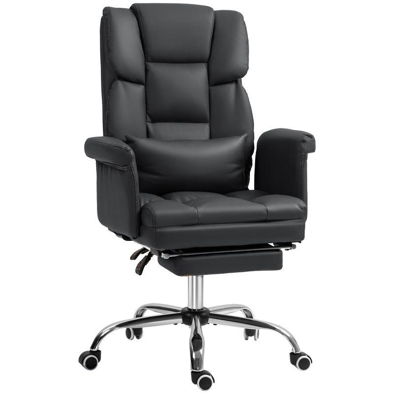 HOMCOM Executive Office Chair with Footrest and Lumbar Support, PU Leather Office Desk Chair, Ergonomic, Reclining and Swivel Chair, Black