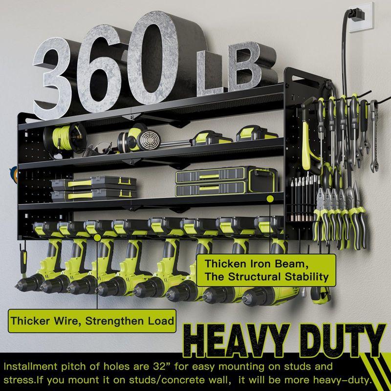 Hausource 4-Tier Tool Organizer Wall Mount Tool Storage Utility Shelf w/8 Drill Holder,Red/Black/Yellow