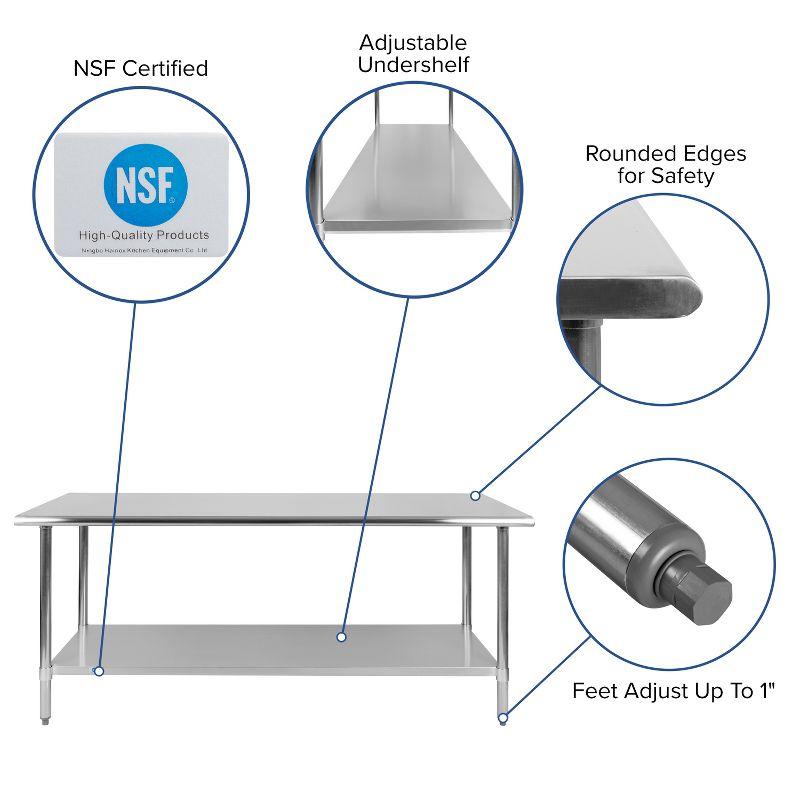 Woodford Stainless Steel 18 Gauge Work Table with Undershelf - NSF Certified