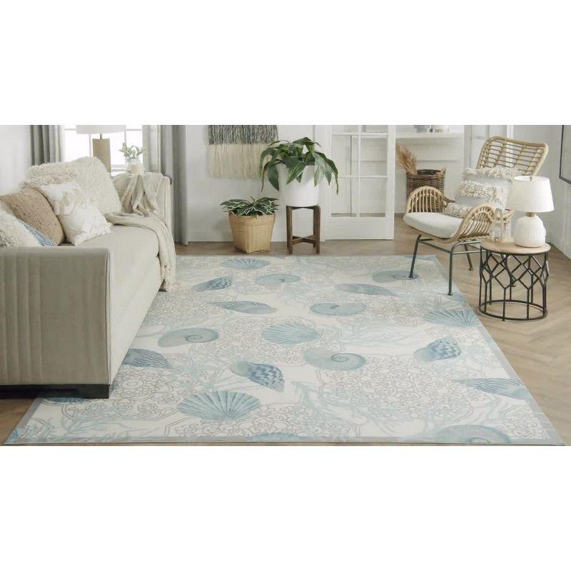 Light Blue Coastal Floral Synthetic Area Rug