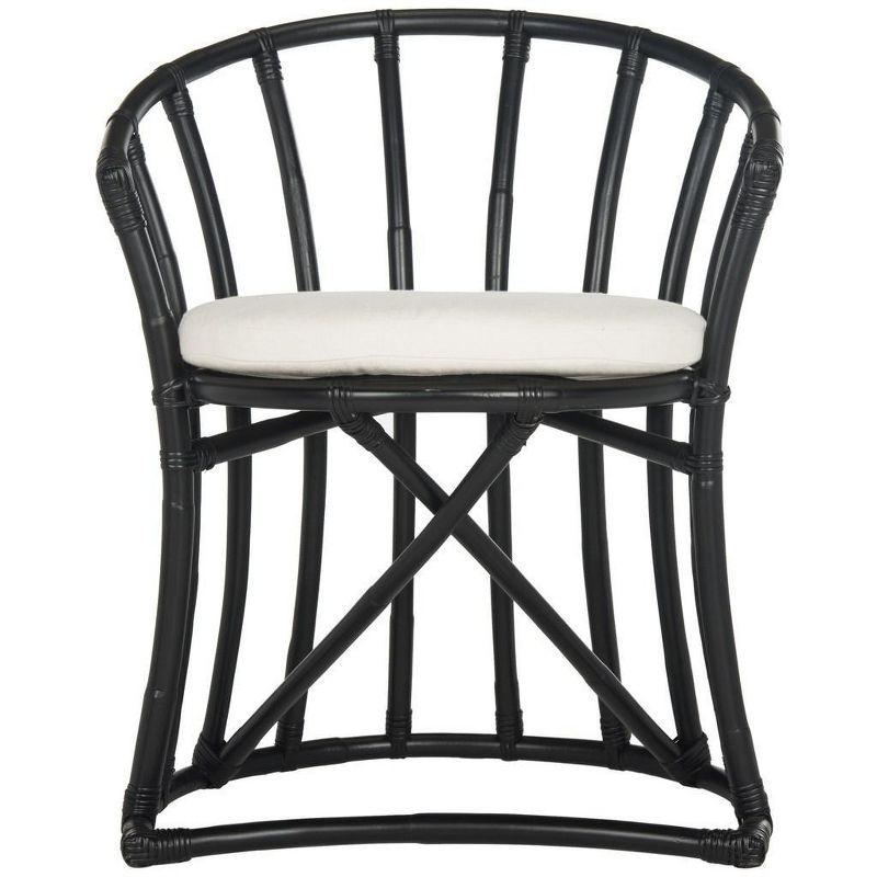 Bali Inspired Black Rattan and Cotton Transitional Accent Chair