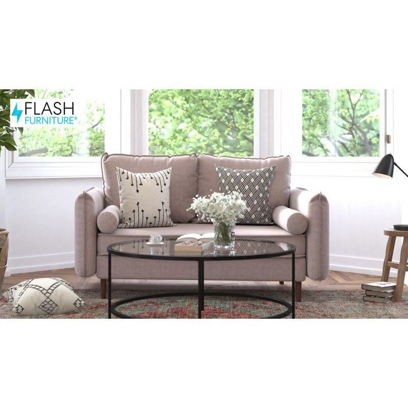 Flash Furniture Evie Mid-Century Modern Loveseat Sofa with Faux Linen Fabric Upholstery & Solid Wood Legs in Stone Gray