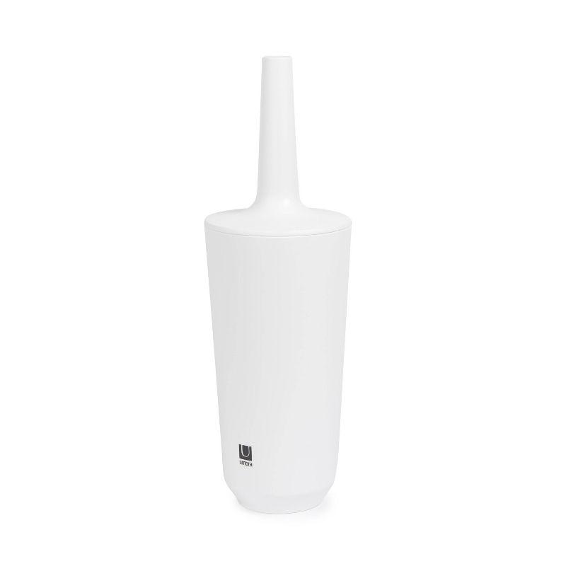 Compact White Ceramic Toilet Brush with Enclosed Holder