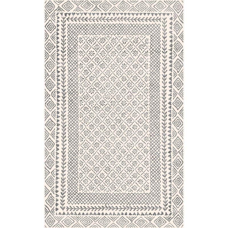 Gray and Cream Rectangular Stain-Resistant Area Rug