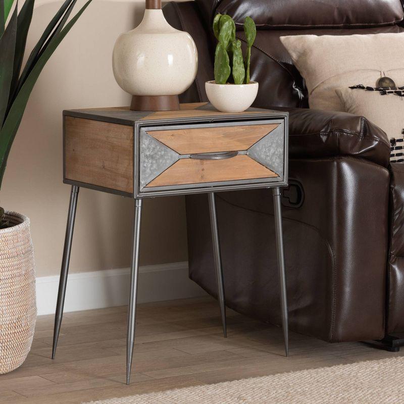 Laurel Metal and Wood 1 Drawer Nightstand Gray/Brown - Baxton Studio: Contemporary Bedside Table with Storage