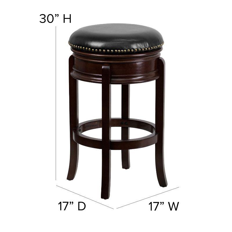 Cappuccino Wood 30" Backless Swivel Barstool with Leather Upholstery