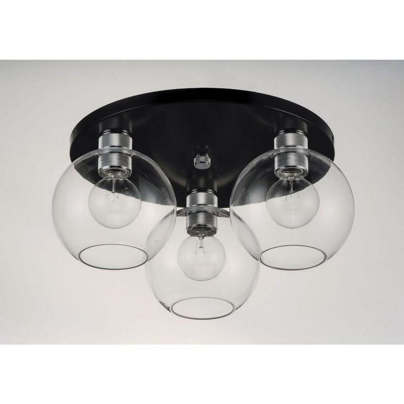 Black and Brushed Aluminum 3-Light Globe Flush Mount