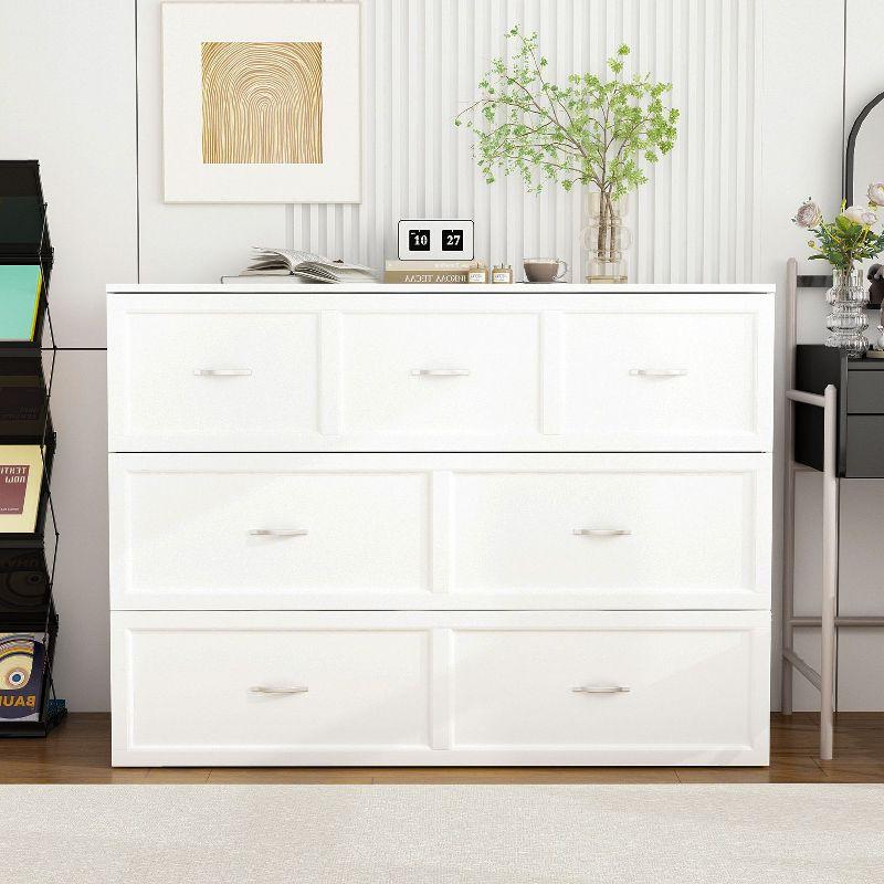 Famapy White Murphy Bed with Charging Station & Drawer