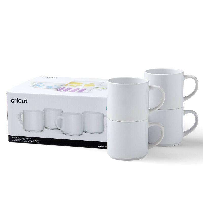 Cricut 10oz 4ct Stackable Ceramic Blank Mug White: Sublimation Blanks, Craft Cups, 4.33" Height, 3.18" Depth