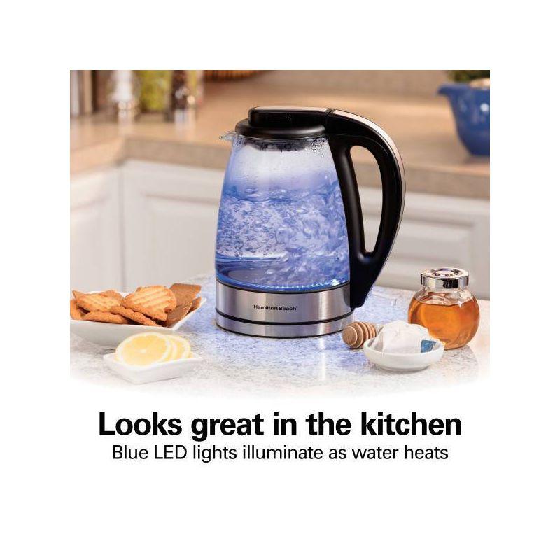 Hamilton Beach 1.7L Illuminated Glass Kettle - 40869: Electric Water Boiler, Overheat Protection, Cordless, LED Indicator