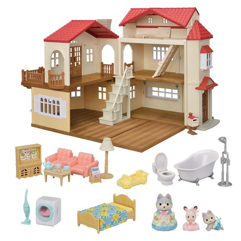 Calico Critters Red Roof Country Home Gift Set - Secret Attic Playroom, Dollhouse Playset with Figures and Accessories
