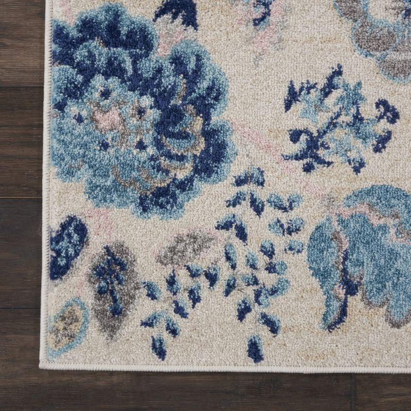 Elegant Ivory & Light Blue Floral Synthetic Area Rug 2' x 4'