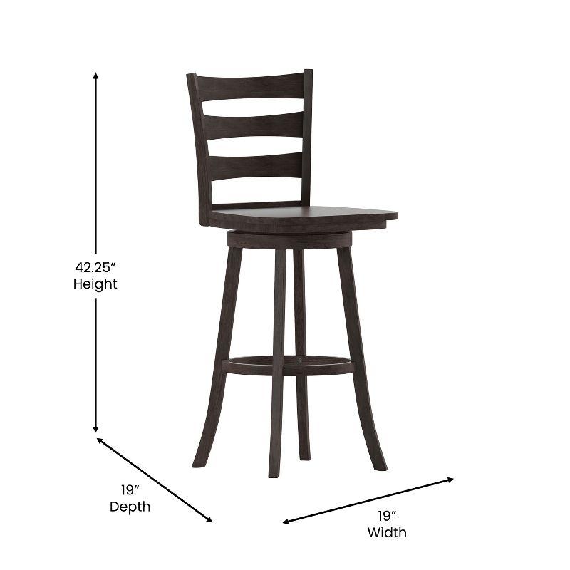 Gray Wash Walnut Ladderback Swivel Bar Stool with Saber Legs