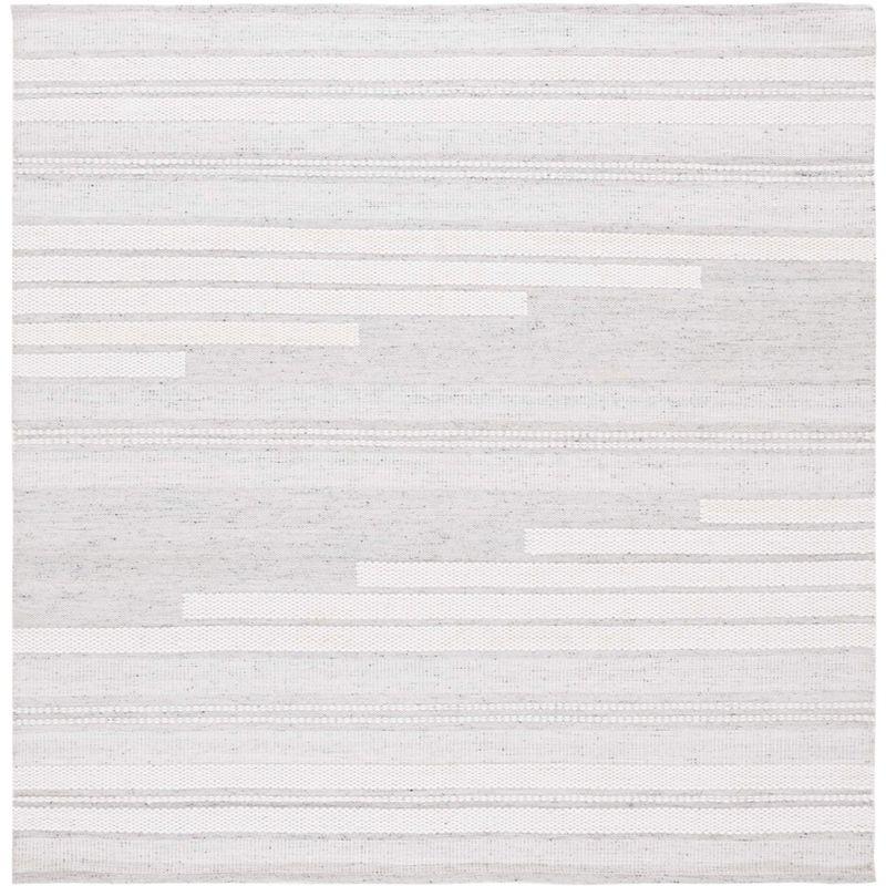 Ivory and Light Grey Square Flat Woven Wool Rug