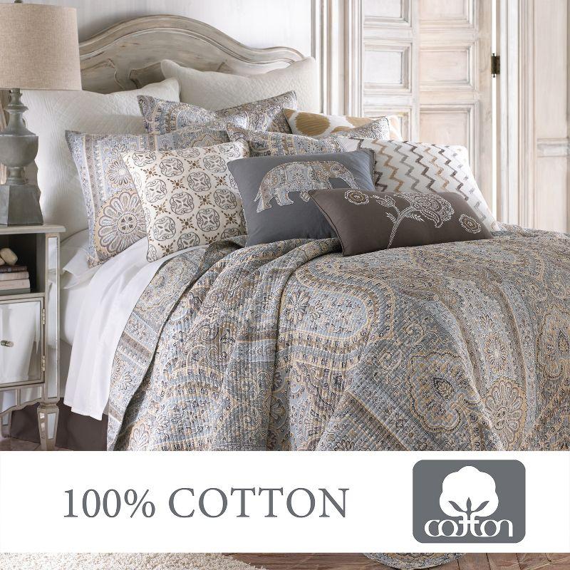 Casablanca Grey Global Quilt Set - Full/Queen Quilt and Two Standard Pillow Shams Grey, Blue, Brown - Levtex Home