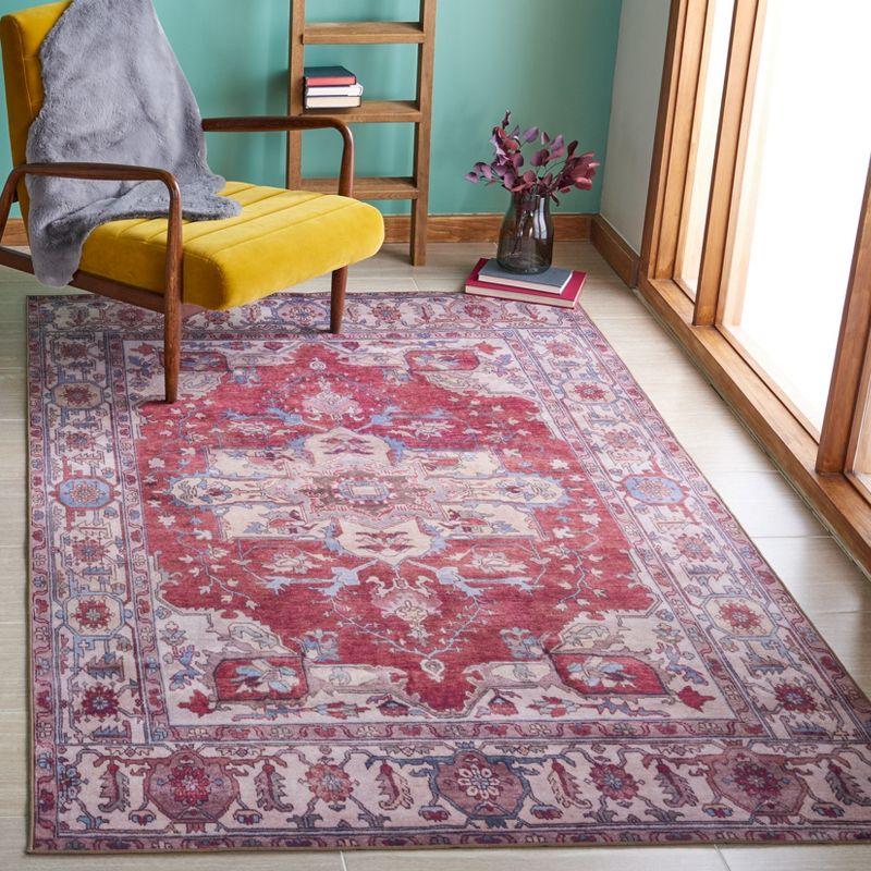 Red/Beige Synthetic Easy-Care Hand-Knotted 4' x 6' Area Rug