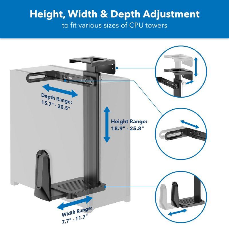 Mount-It! Heavy Duty Under Desk Computer Wall Mount | Height Adjustable CPU Holder with Sliding Tracks | 44 Lbs. Weight Capacity | Black