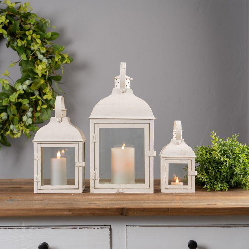 Ivory Metal Tabletop and Hanging Candle Lantern Set