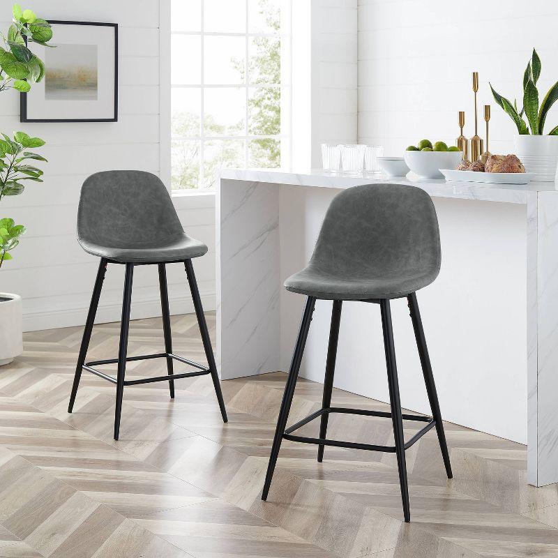 Weston Gray Faux Leather and Black Metal Counter Stools, Set of 2