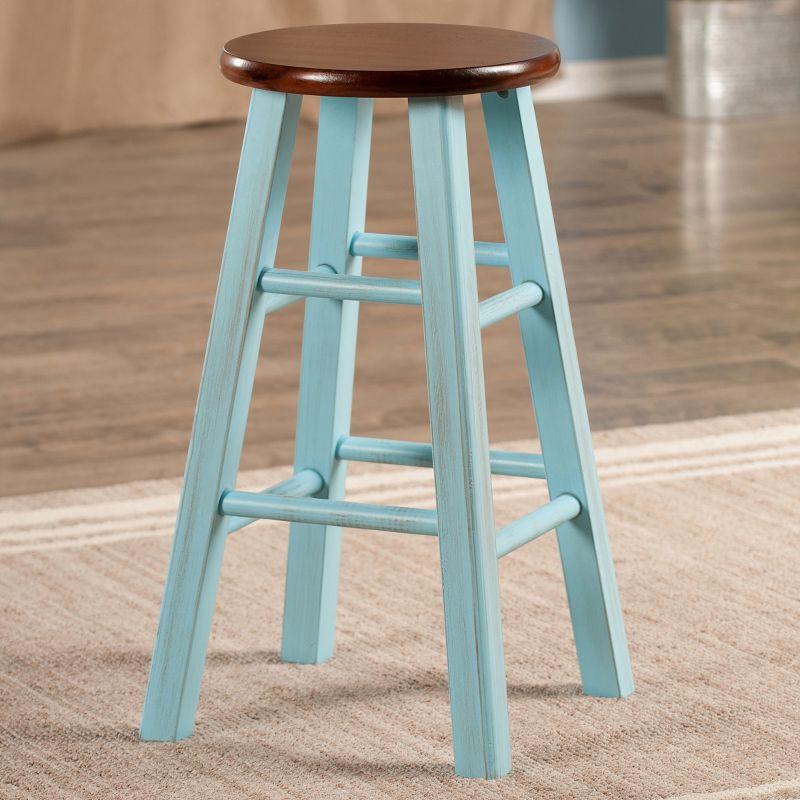 24" Ivy Counter Height Barstool Light Blue/Brown - Winsome: Farmhouse Style, Round Seat, Wood Frame