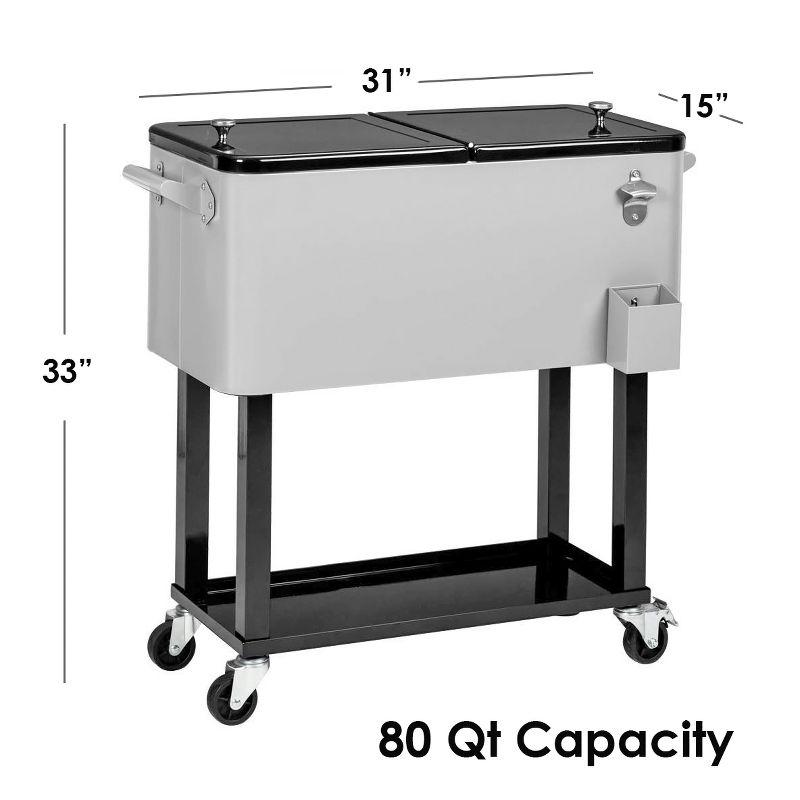 Home Aesthetics Grey 80 Qt Quart Rolling Cooler Ice Chest Beverage Bar for Patio Outdoor Party