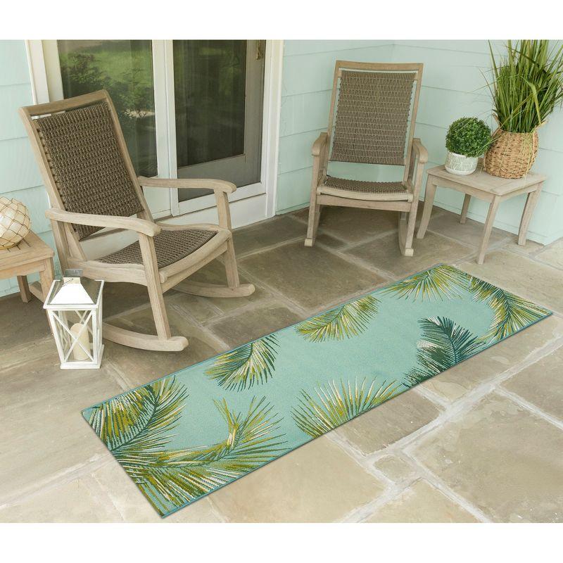 Liora Manne Marina Palm Border Indoor/Outdoor Rug Aqua 1'11" x 7'6"