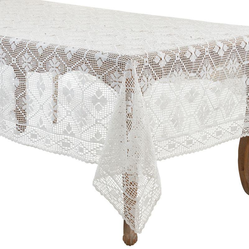 Saro Lifestyle Vintage Tablecloth With Crochet Design, White, 65" x 140"