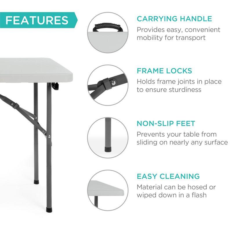 Best Choice Products 4Ft Plastic Folding Table, Indoor Outdoor Heavy Duty Portable W/ Handle, Lock For Picnic