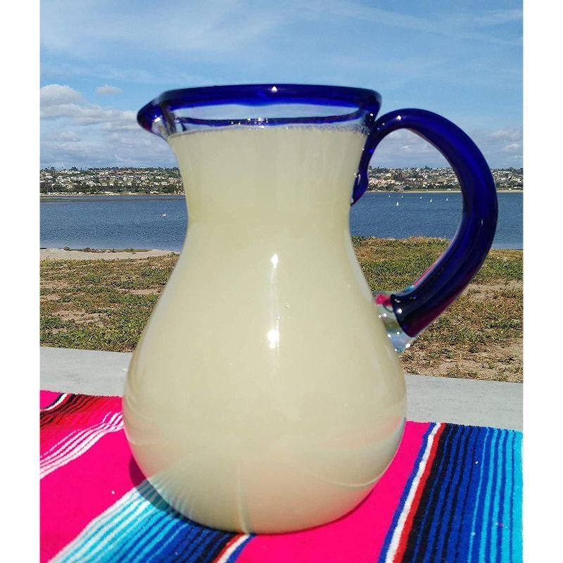 Dos Sueños Mexican Hand Blown  Pitcher - Blue Rim - 84oz -