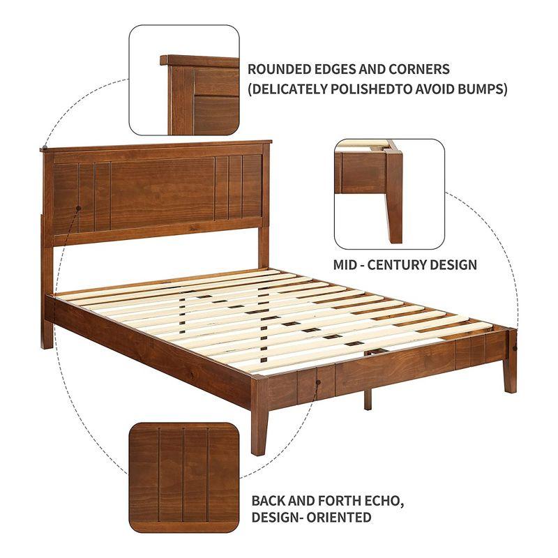 MUSEHOMEINC Easy Assembly Solid Pinewood Mid Century Platform Bed with Headboard and Slat Supports, No Box Spring Needed